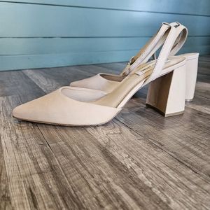 ANTONIO MELANI Cream Block Heel Pumps